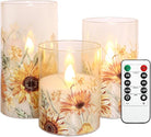 CozyNest Decor Meltone Autumn Sunflower flameless candles with remote, realistic flickering real wax in glass for home and holiday decor