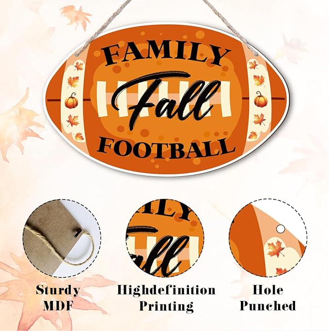 Rustic wooden autumn sign with football design, perfect for Thanksgiving home decor and cozy housewarming gift by CozyNest Decor.