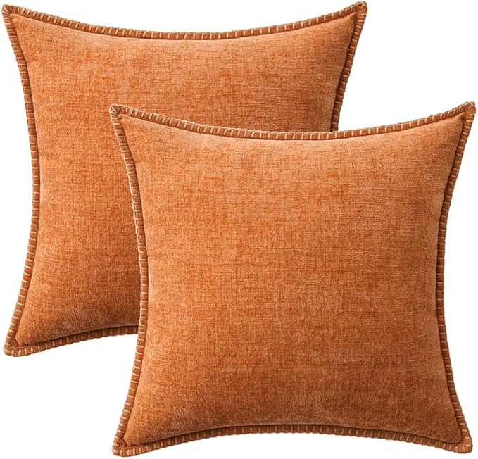 CozyNest Decor MIULEE fall orange 18x18 inch chenille sofa pillow covers with stitched edges, perfect for farmhouse decor.