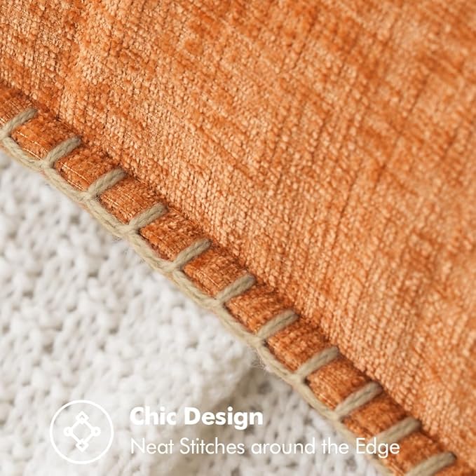 CozyNest Decor MIULEE 18x18 inch orange farmhouse throw pillow covers with stitched edges, soft chenille sofa decorative pillow set.