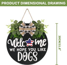 Rustic wooden seasonal welcome sign wreath by CozyNest Decor with dog motif, perfect for front door or wall decor for all seasons.