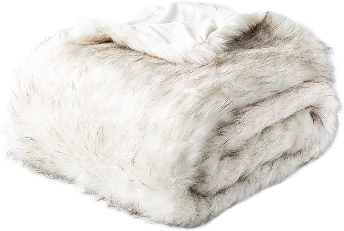 CozyNest Decor luxury ivory white faux fur throw blanket, extra large 60x80 inches, soft, fluffy, and reversible to plush velvet for bed or couch.