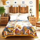 CozyNest Decor boho large throw blanket with fall floral and bird design, made of breathable organic cotton for sofa or bed use