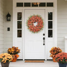 CozyNest Decor 26-inch fall wreath with artificial boxwood, daisies, eucalyptus for front door or porch autumn outdoor decor