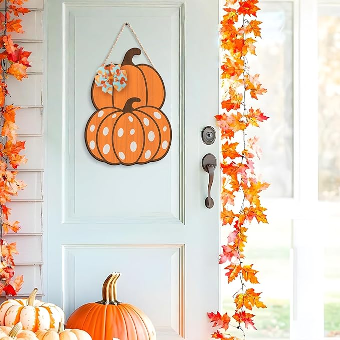 Color Valley Art wooden pumpkin door sign by CozyNest Decor, rustic fall wall decor for porch, 8.7x11.8 inches Thanksgiving decoration.