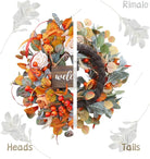 CozyNest Decor 24-inch fall wreath with lamb's ear leaves, roses, berries, and wooden sign for front door autumn decor.