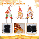 CozyNest Decor Wonder Garden 3 pcs fall yard signs with metal gnomes and LED lights, featuring pumpkins and autumn harvest theme.