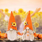 CozyNest Decor fall plush gnome doll with sunflower hat, autumn-themed farmhouse harvest table decoration, Thanksgiving collectible.