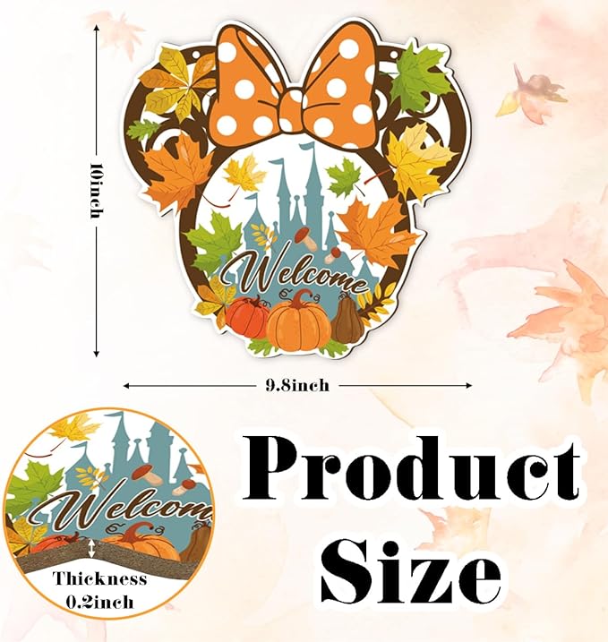 CozyNest Decor fall mouse wooden door sign with maple leaves and mushrooms, autumn harvest wall decor for front door or wall.