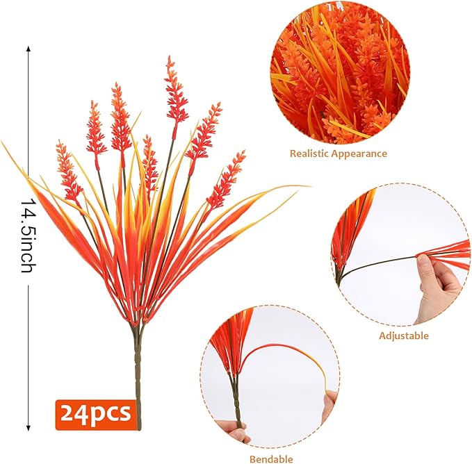 CozyNest Decor Geegoods artificial fall flowers includes 24 faux lavender and monkey grass outdoor plants for garden or porch decor.