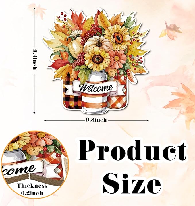 CozyNest Decor Thanksgiving welcome door sign with pumpkin and fall design, wooden harvest-themed outdoor porch decor.