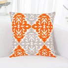 Orange fall decorative throw pillow cover with embroidered floral and geometric design, 18x18 inch cotton cushion cover for sofa or bed.
