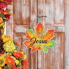 CozyNest Decor maple leaf fall sign with Christian message, autumn wreath and Jesus hanger for front door or wall decor.