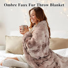 CozyNest Decor faux fur throw blanket with double-sided ombre design, ultra-soft fluffy minky fabric for couch or bed comfort