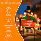 CozyNest Decor outdoor metal fall garden stakes with LED lights, featuring happy Thanksgiving pumpkins and turkeys for yard and lawn decor