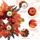 Fall wreath for front door featuring maple leaves, pumpkins, berries, and autumn accents by CozyNest Decor, ideal for fall home décor.