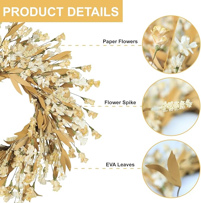 CozyNest Decor Artgar Fall Wreath with wheat and autumn floral accents, 24-inch front door wreath for indoor or outdoor fall decor