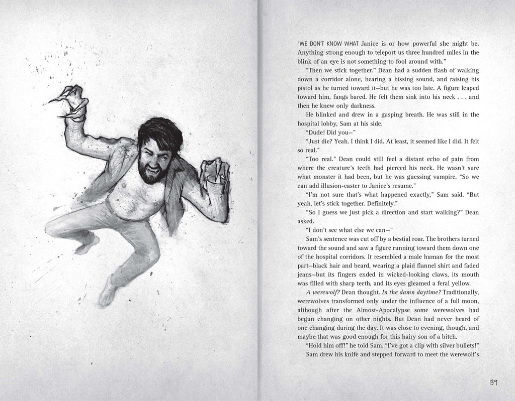 Inside view of "Supernatural: The Television Series" softcover book by Insight Editions, showing pages and detailed interior illustrations.