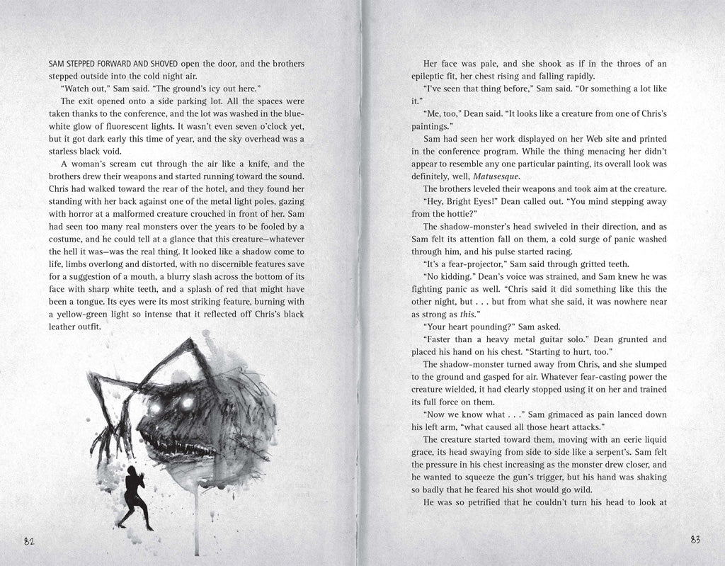 Inside view of the softcover Supernatural: The Television Series book by Insight Editions, showing detailed pages and artwork.