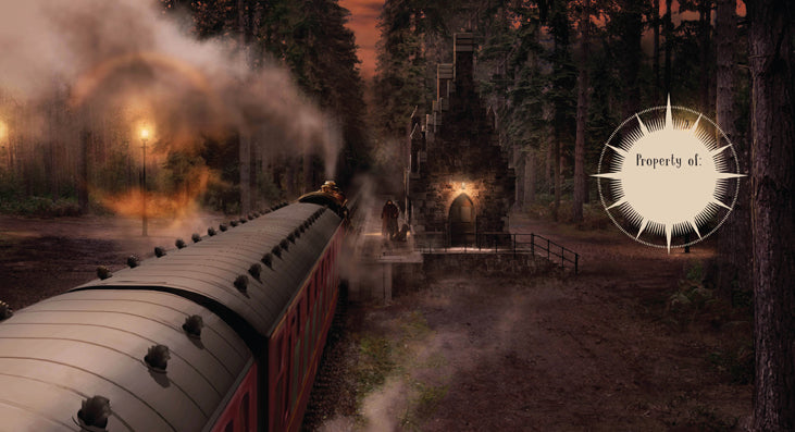 Interior of hardcover J.K. Rowling's Wizarding World Travel Journal by Insight Editions showing lined pages and wizard-themed illustrations.