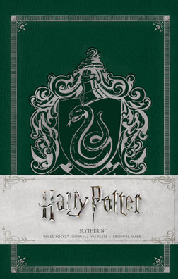 Hardcover Slytherin ruled pocket journal from Harry Potter series by Insight Editions, featuring Slytherin crest on the cover.