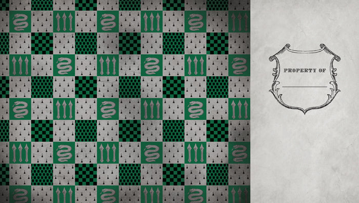 Inside view of Harry Potter Slytherin ruled hardcover pocket journal by Insight Editions, featuring ruled pages and Slytherin-themed design.