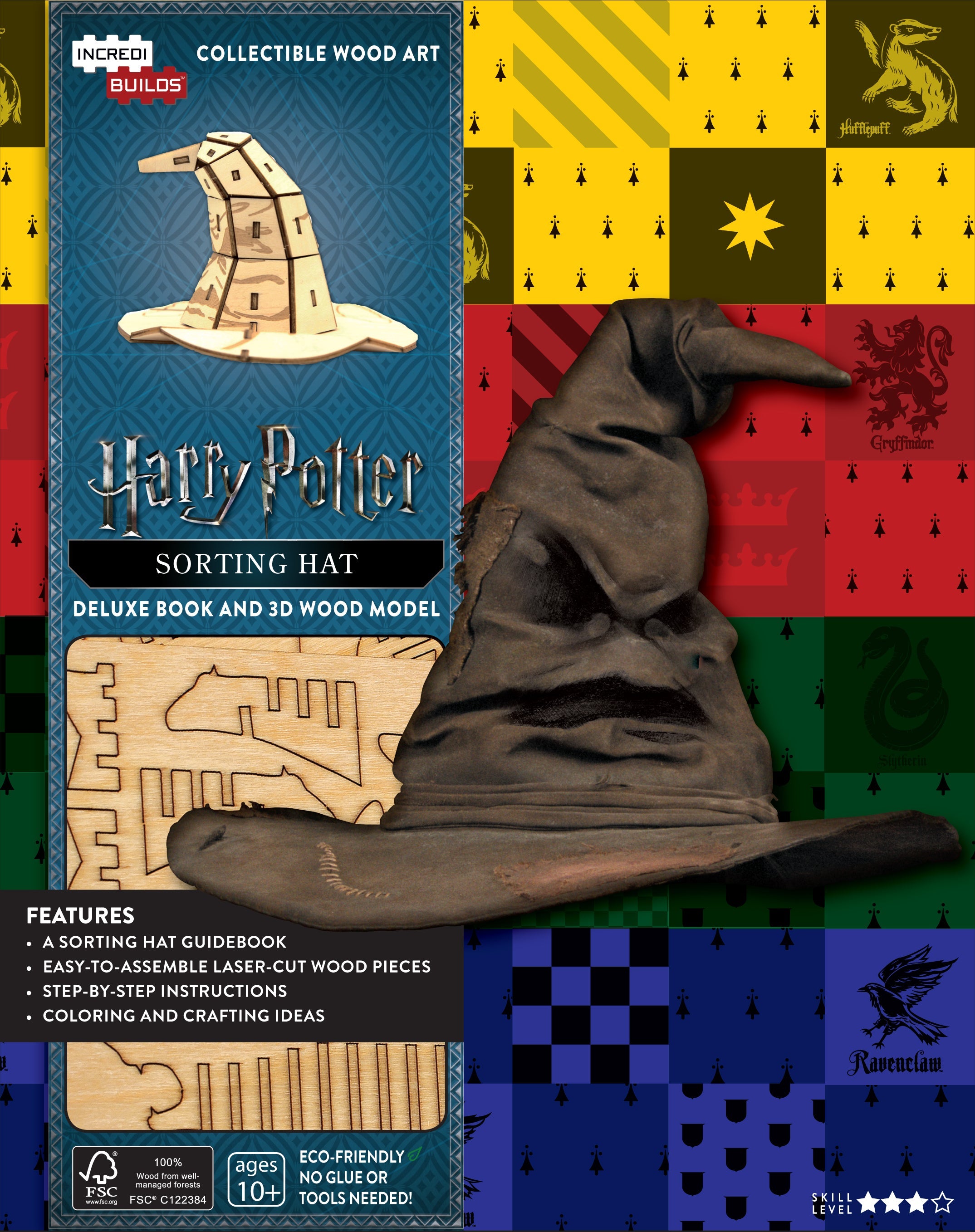 Harry Potter Sorting Hat deluxe book and model set by IncrediBuilds featuring a detailed illustrated cover and collectible kit components.