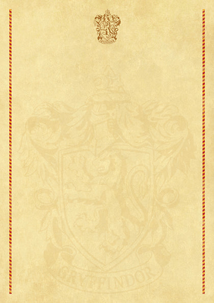 Gryffindor Harry Potter desktop stationery set with pen, includes notepad, paper clips, and decorative items in a themed gift kit.