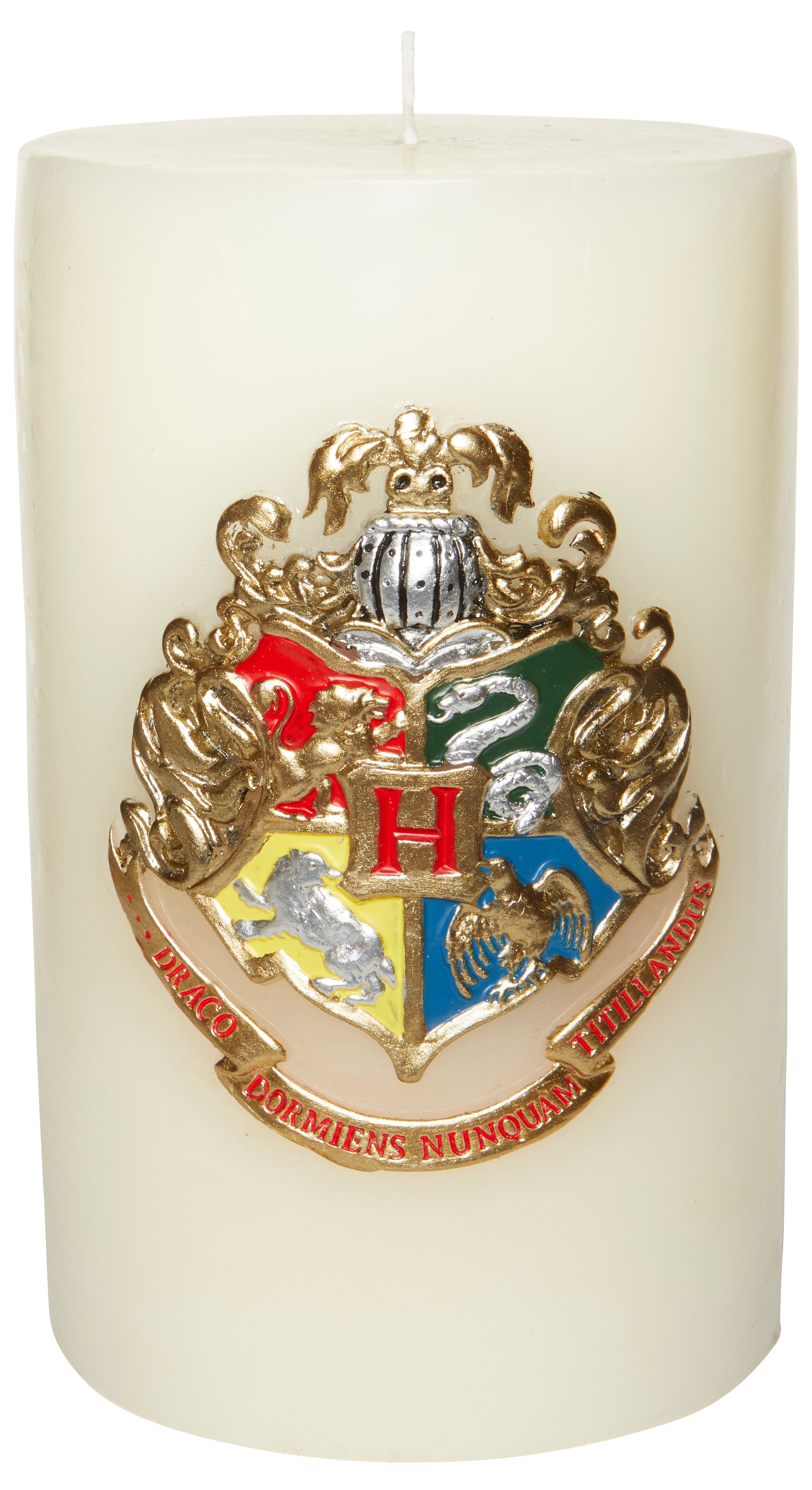 Large Hogwarts crest sculpted candle from Harry Potter, featuring detailed insignia, ideal for Harry Potter home decor.