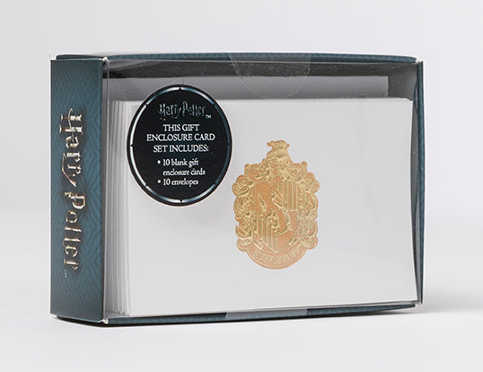 Set of 10 Harry Potter Hufflepuff foil gift enclosure cards from Insight Editions featuring magical wizarding house designs.
