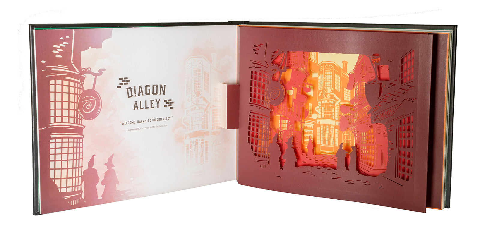Open hardcover of Harry Potter: Magical Places by Insight Editions, showing detailed interior pages with magical map illustrations.