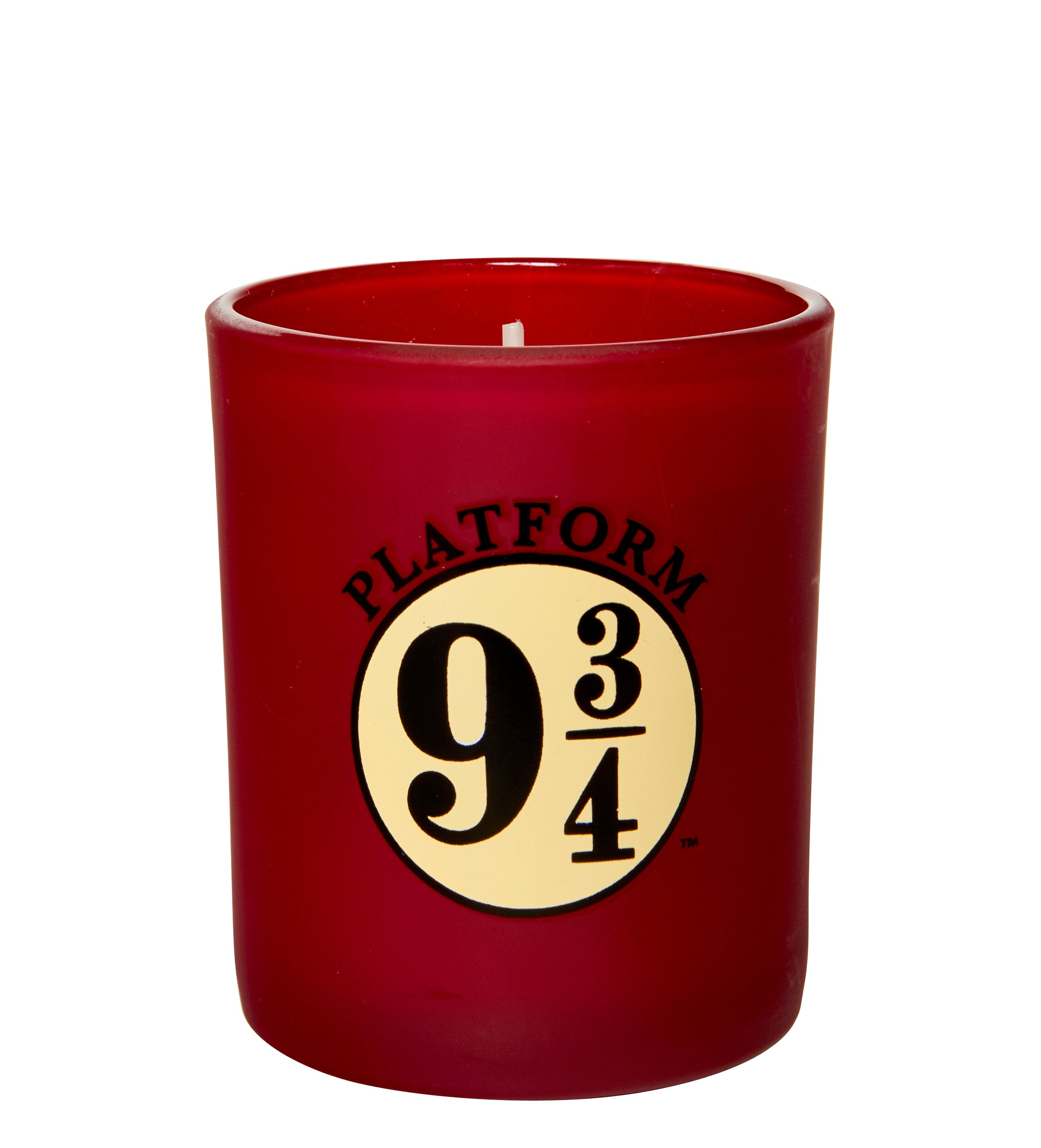 Harry Potter Platform 9-3/4 glass votive candle with magical design, perfect for home decor and Harry Potter fans.