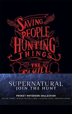 Interior view of Insight Editions Supernatural Pocket Notebook Collection with softcover design and lined pages in a set of three.