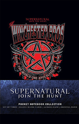 Interior view of three softcover Supernatural Pocket Notebooks from Insight Editions in the collection, featuring lined pages.