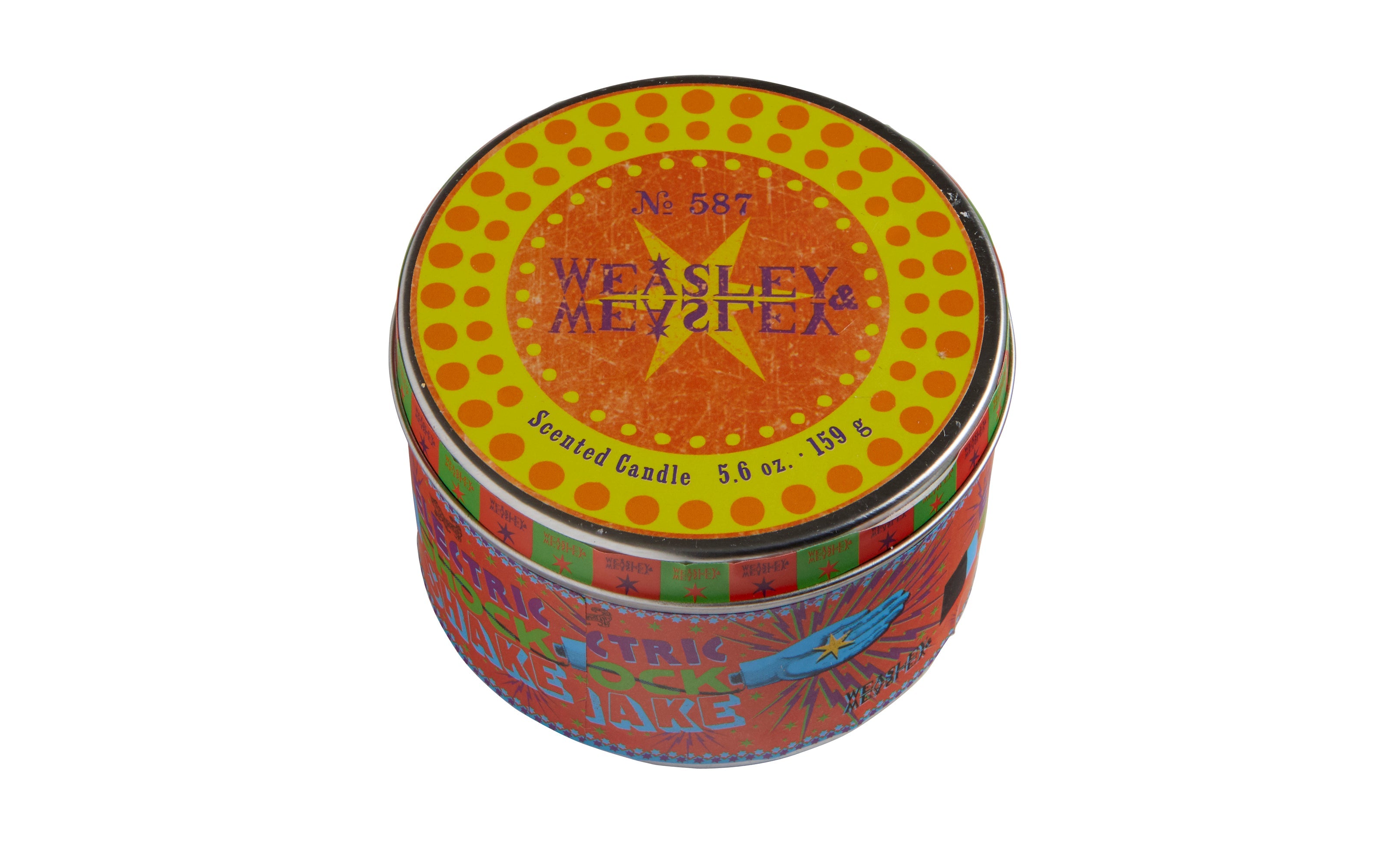 Harry Potter Weasleys' Wizard Wheezes scented candle with cinnamon scent, 5.6 oz, in a decorative jar, ideal for home decor.