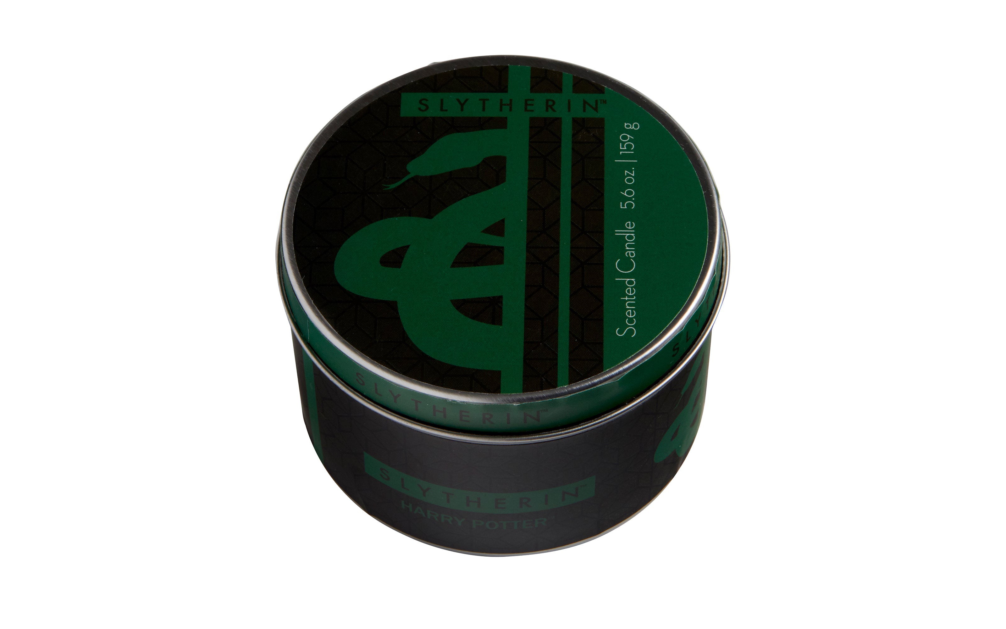 Slytherin scented candle by Insight Editions in a 5.6 oz jar, featuring a green wax and Harry Potter-themed design for home decor.