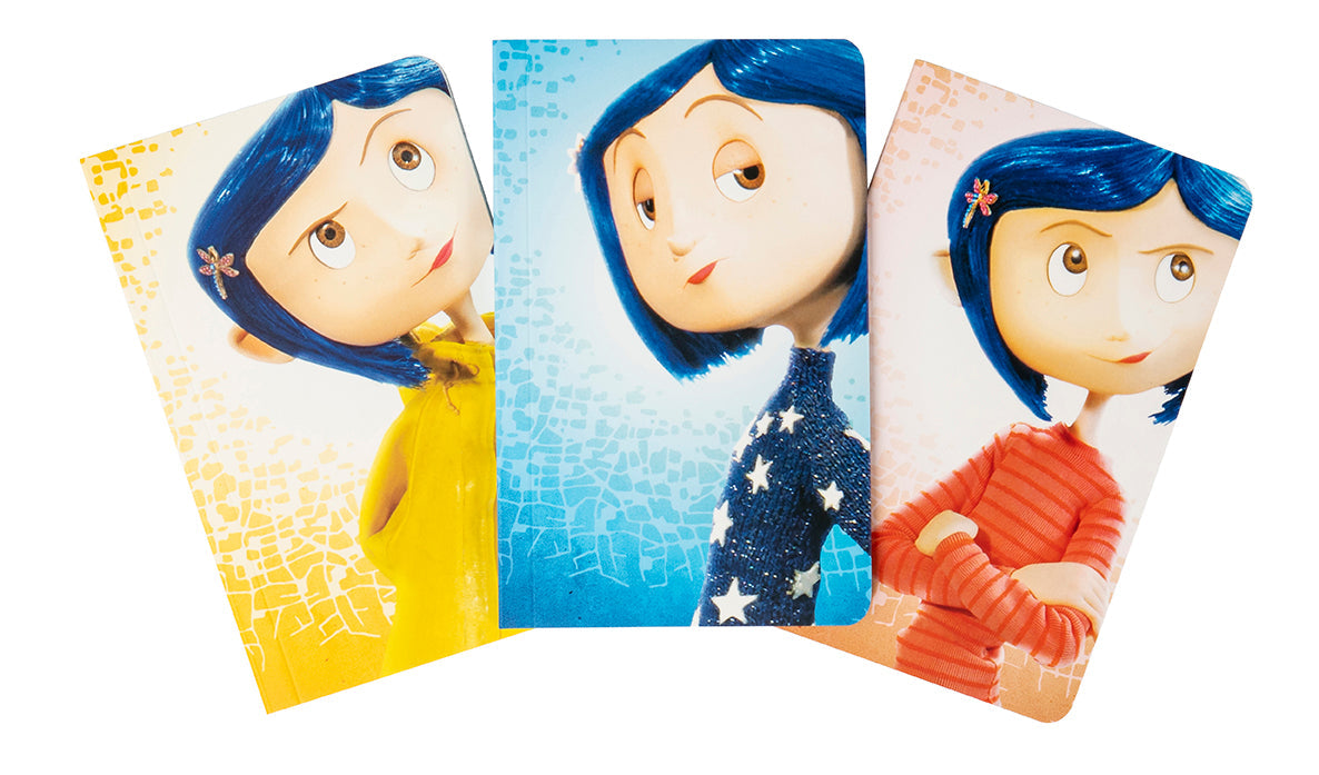 Softcover Coraline Pocket Notebook from Insight Editions with illustrated cover featuring the Coraline character design.