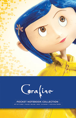 Softcover Coraline Pocket Notebook from Insight Editions with illustrated interior pages featuring artwork and character designs.