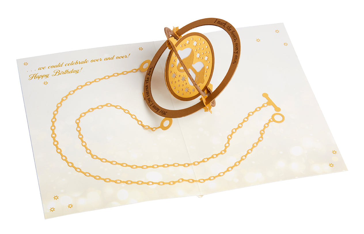 Interior of Insight Editions Harry Potter Time-Turner Signature Pop-Up Card featuring detailed magical design and intricate paper craftsmanship.