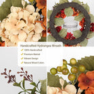 20-inch autumn wreath with hydrangeas, berries, and faux flowers, perfect for farmhouse fall door decoration.
