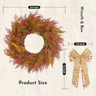 Large 24-inch cedar fall wreath with burlap bow, weatherproof outdoor decor for porch, autumn, Thanksgiving, and Halloween.