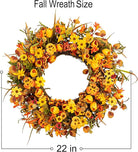 CozyNest Decor 22-inch rustic fall wreath with tulips, wildflowers, and autumn colors for door, wall, or porch decor.