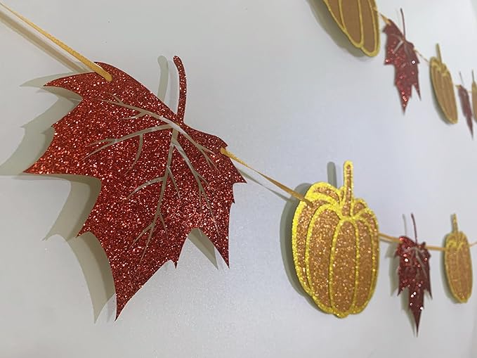 CozyNest Decor fall banner with pumpkin and maple leaves, autumn harvest bunting for Thanksgiving home decorations.