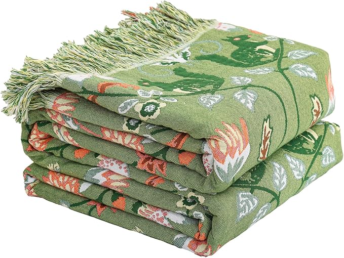 CozyNest Decor boho cotton throw blanket with floral and animal print, large rustic bed and sofa blanket, 90x98 inches, all-season.