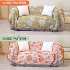 CozyNest Decor boho fall throw blanket in orange and sage green, soft breathable cotton floral print bed or sofa quilt, 90x98 inches.