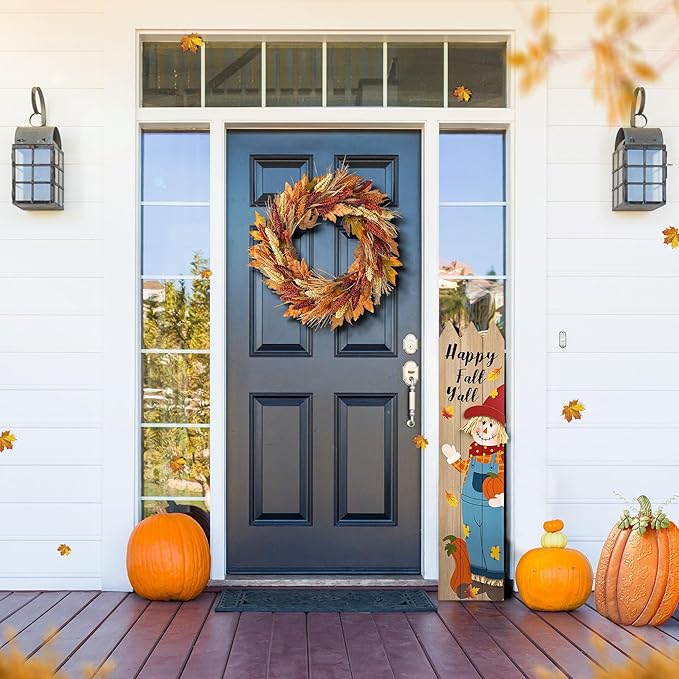 CozyNest Decor 24-inch fall sorghum wreath with metal hanger, perfect for front door or indoor outdoor harvest holiday decoration.