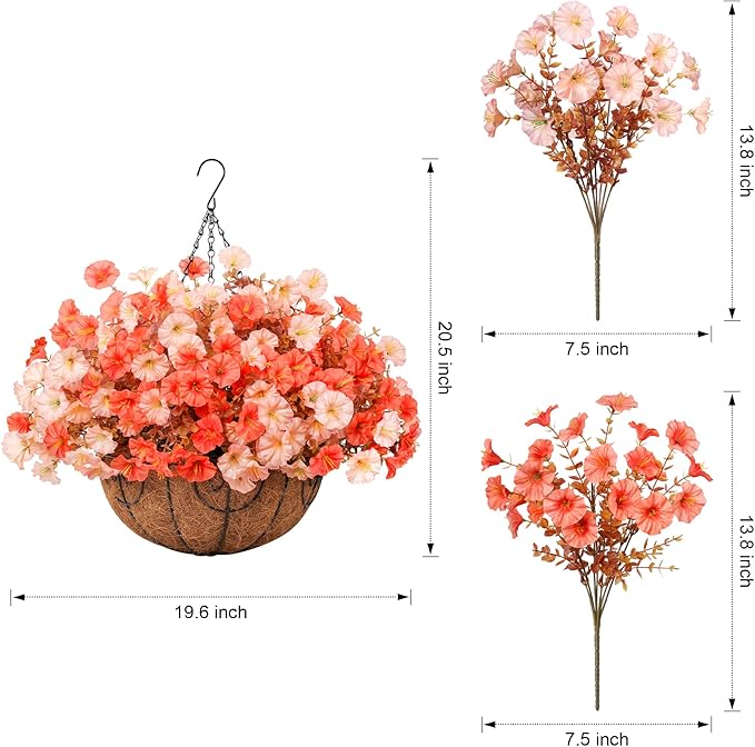 Artificial fall flowers in a hanging basket with silk morning glory and eucalyptus, UV-resistant outdoor patio decor by CozyNest Decor