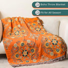 CozyNest Decor fall throw blanket with orange floral print, lightweight 100% cotton quilt for couch or bed, 60x80 inches.