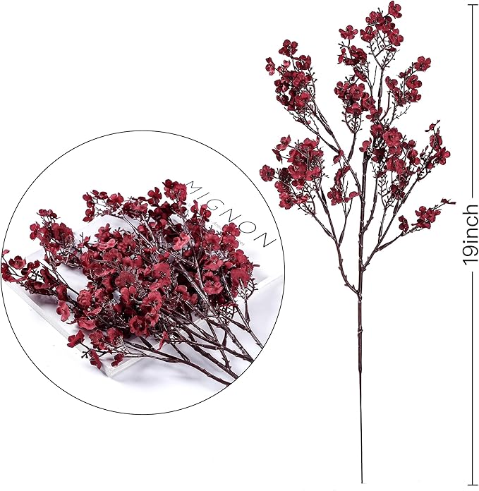 Set of 15 burgundy artificial Gypsophila Baby's Breath flowers for DIY floral arrangements and autumn home decor by CozyNest Decor