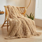 CozyNest Decor XeGe plush faux fur throw blanket in camel, 50x60 inches, soft shaggy microfiber velvet for sofa or bed.